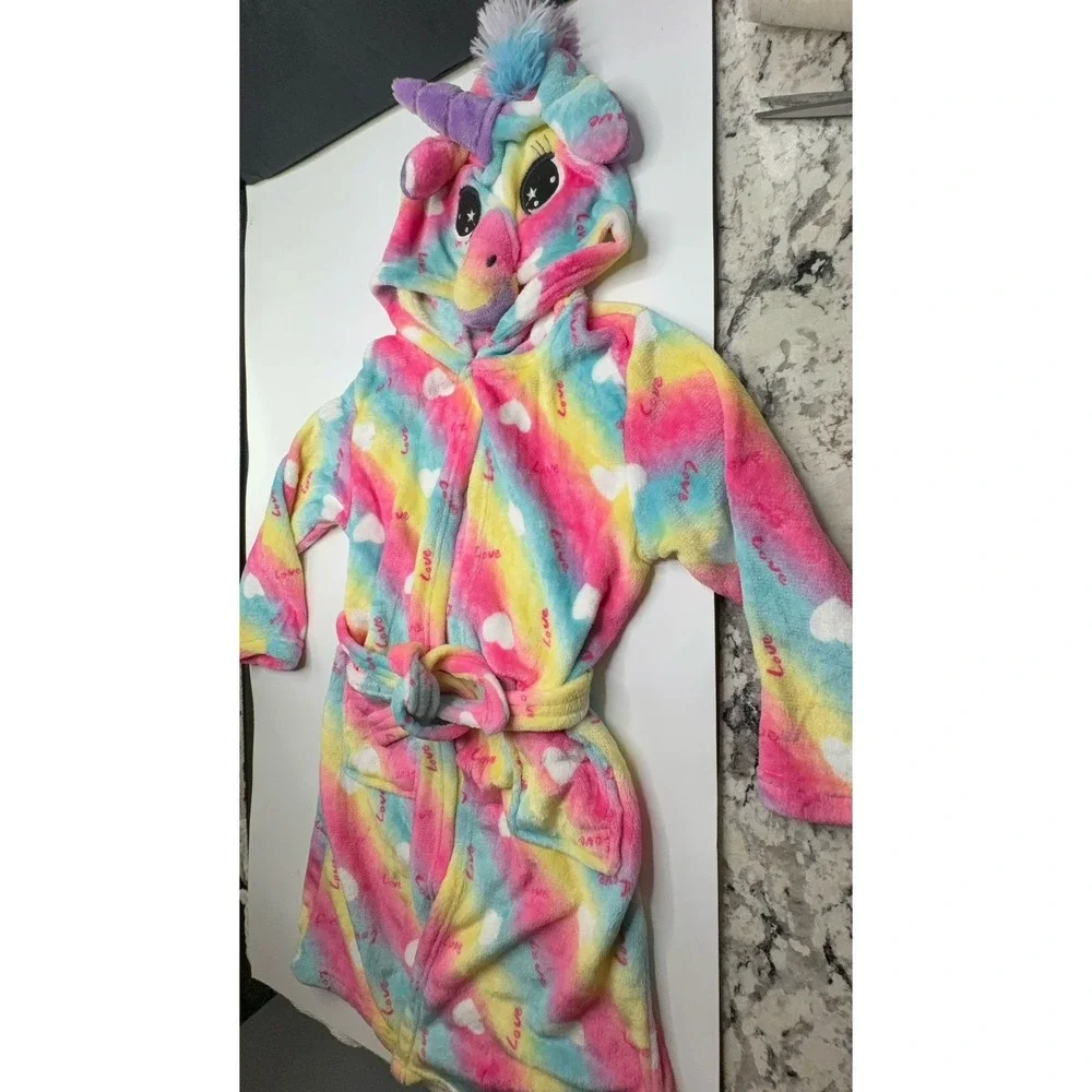Gently worn girls size medium super soft unicorn rainbow robe.